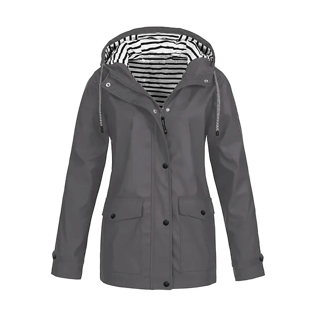 Women's Raincoat Waterproof Jacket Winter Windproof Trench Coat Fall Outdoor Hiking Jacket Winter Coat Zip up Hooded Jacket with Pocket Warm Outerwear Long Sleeve Pink Yellow White Gray