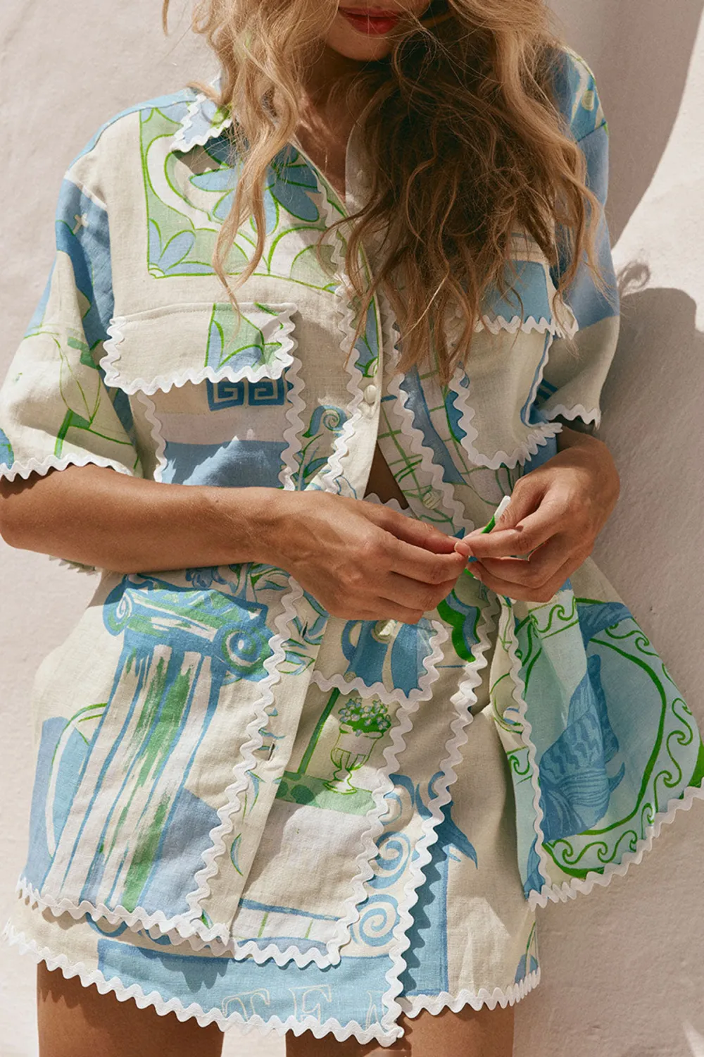 Embroidered Patchwork Short Sleeve Shirt