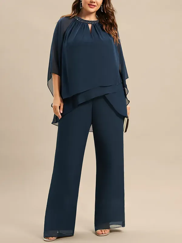 Chiffon Mother Sequin Top Trousers Set