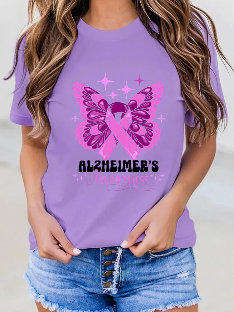 Women Alzheimer Awareness Print V-Round T-Shirt