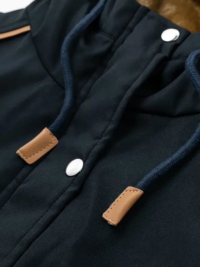 Women's Winter Jacket Parka Warm Street Casual Daily Casual Daily Zipper Button Fleece Lined Zipper Hoodie Casual Street Style Plain Regular Fit Outerwear Long Sleeve Fall Winter Black Green Dark Blue