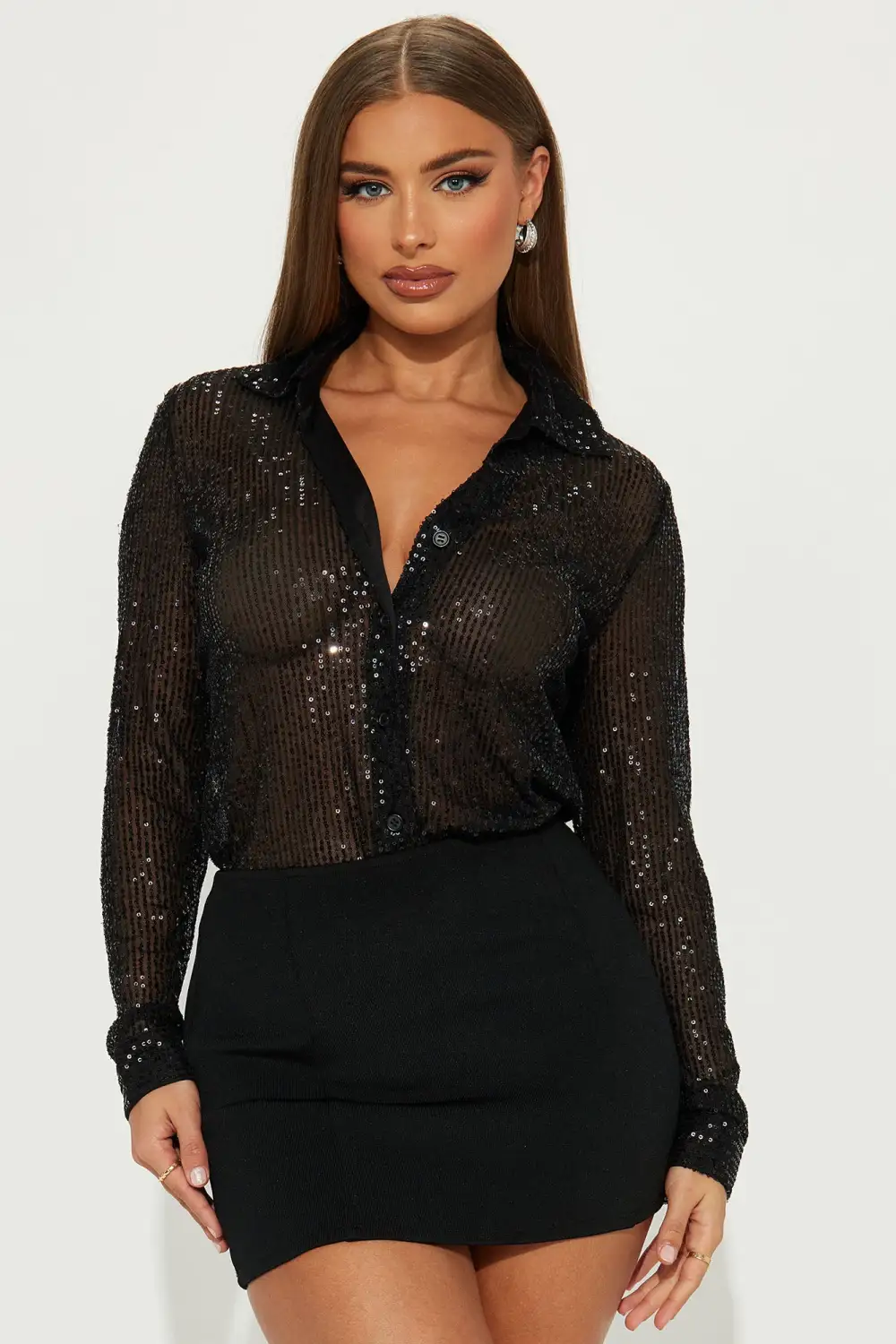 Turn Up The Lights Sequin Shirt - Black