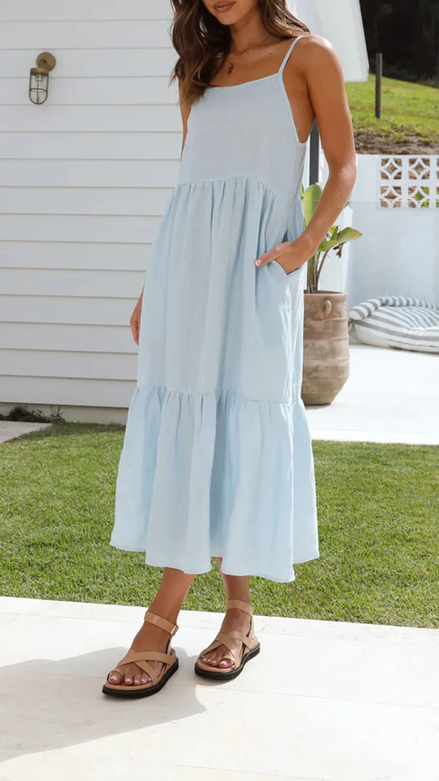 Loose Fluffy Long Suspender Maxi Dress