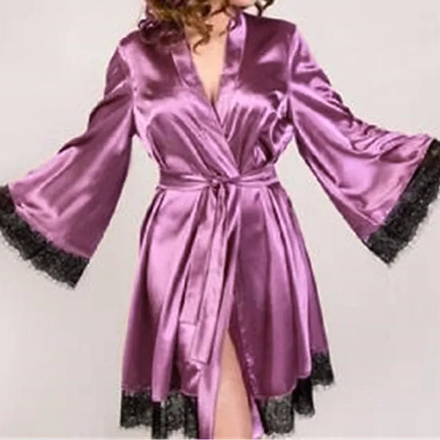 Women's Pajamas Bathrobe Robes Gown Nighty 1 PCS Pure Color Fashion Simple Hot Home Christmas Wedding Party Xmas Satin Breathable Gift V Wire Long Sleeve Basic Belt Included Summer Spring Silver Black