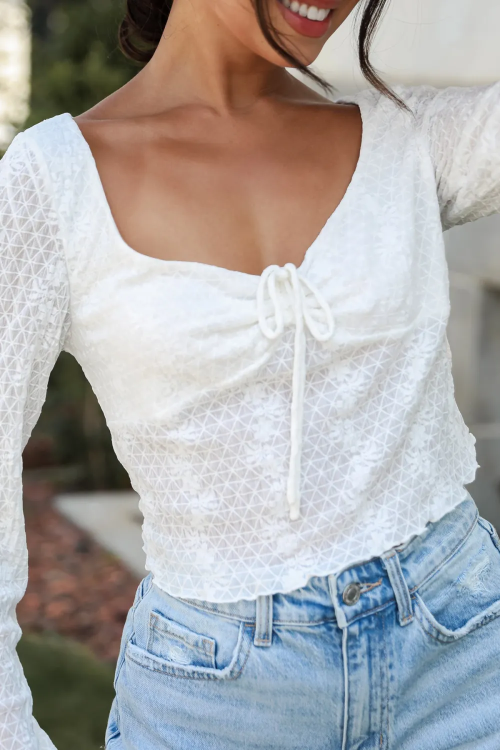 Trendsetting Cuteness White Mesh Blouse