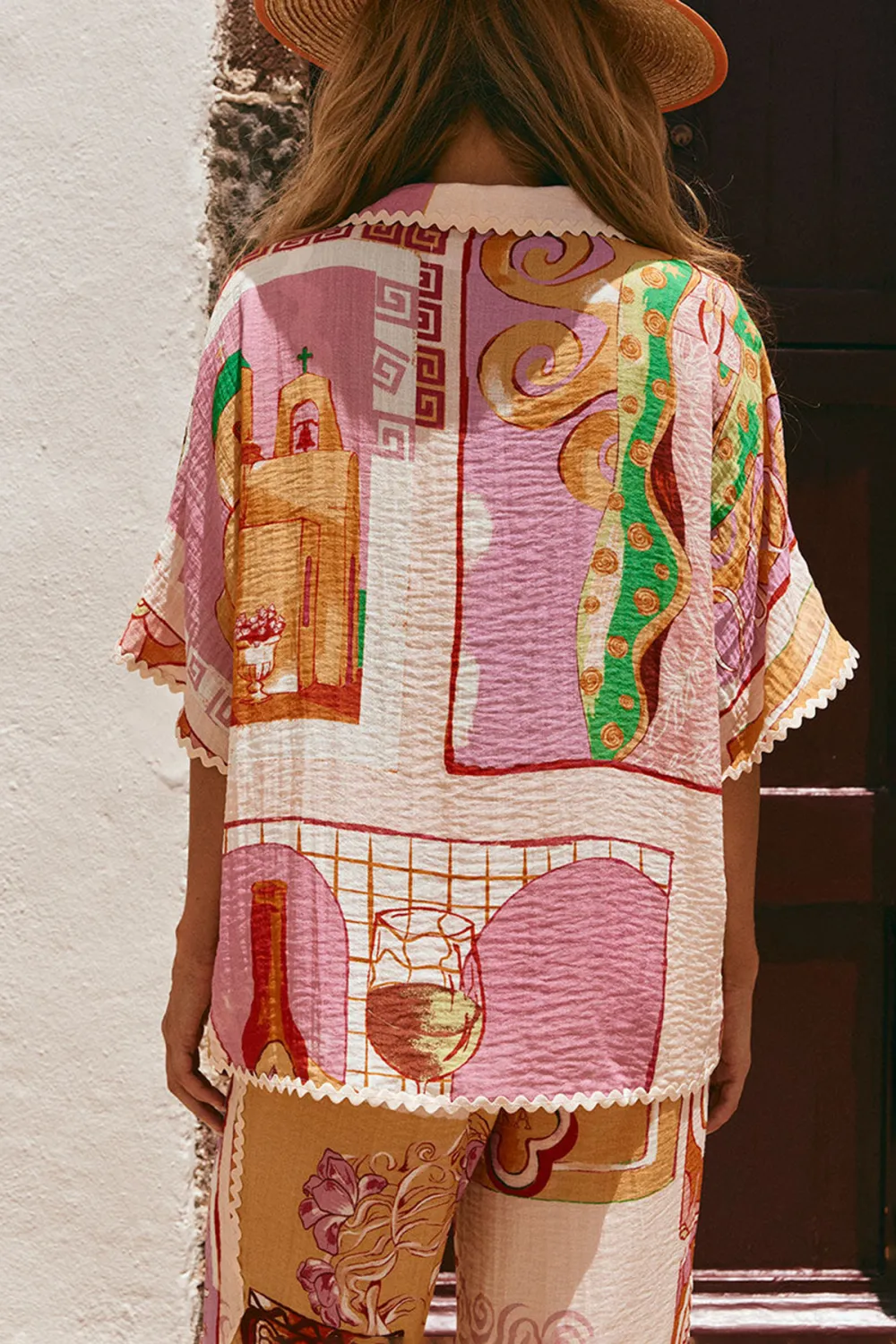 Colorful Patterned Short Sleeve Blouse