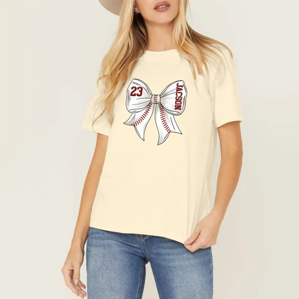 White Bow With Red Baseball Stitching Pattern, Number 
