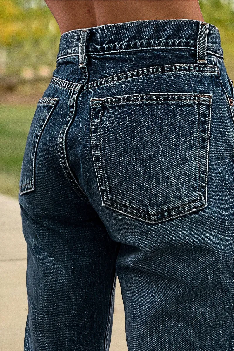 Button Fly Mid Waist Straight Leg Jeans