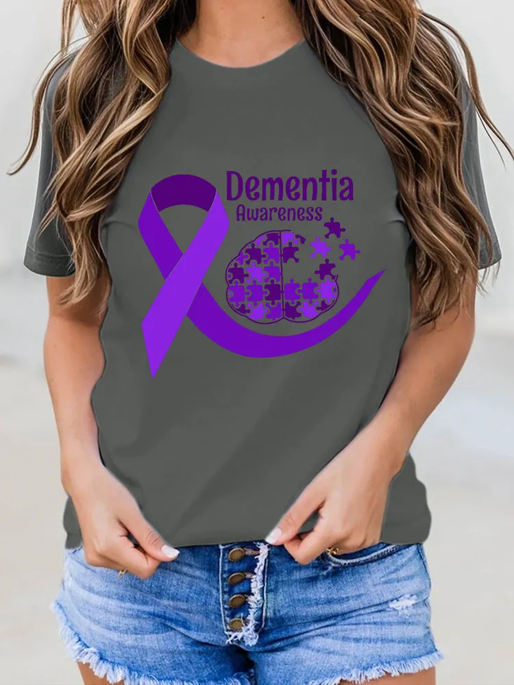 Women's Dementia Doesn't Come With A Manual Dementia Warrior Support Print T-Shirt