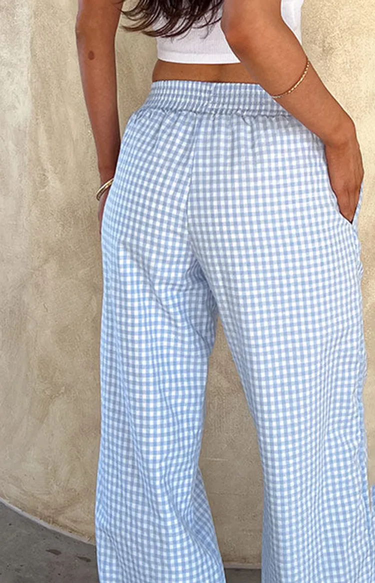Light Blue Gingham Wide Leg Pants