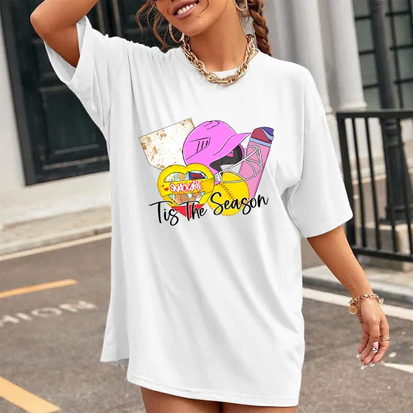 Baseball Season Printed Round Neck Short Sleeve T-Shirt