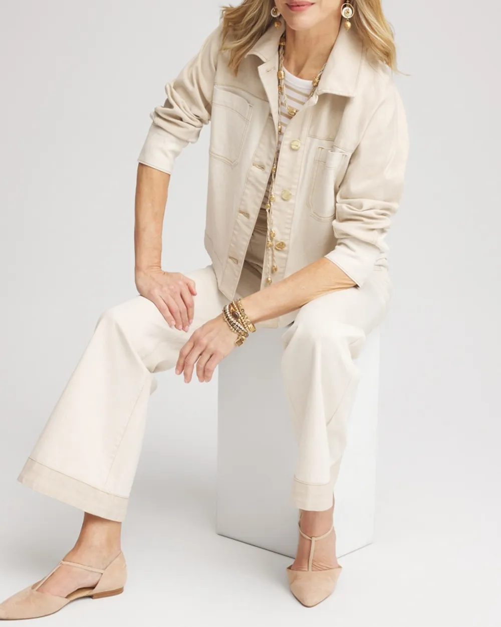 Beige Pocketed Colorblock Jacket