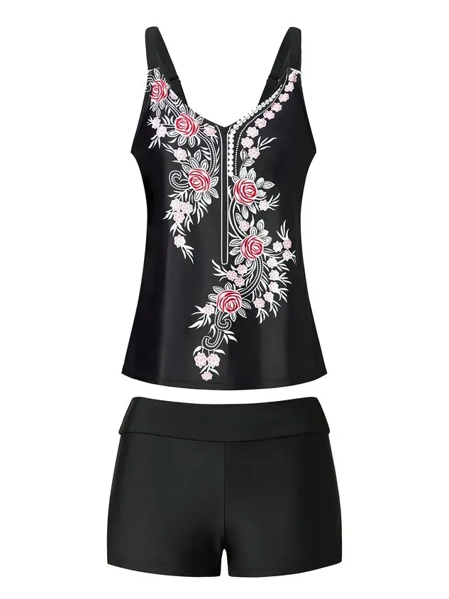 Vacation  Ethnic Printing Spaghetti Tankinis Two-Piece Set