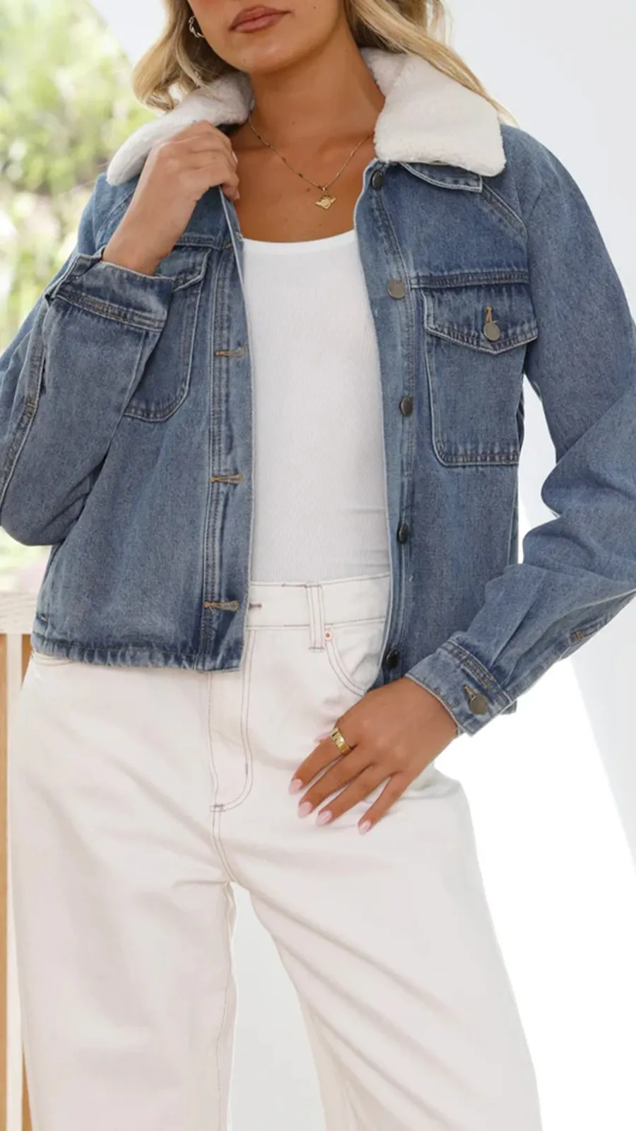 Distressed Cotton Denim Jacket With Lapel