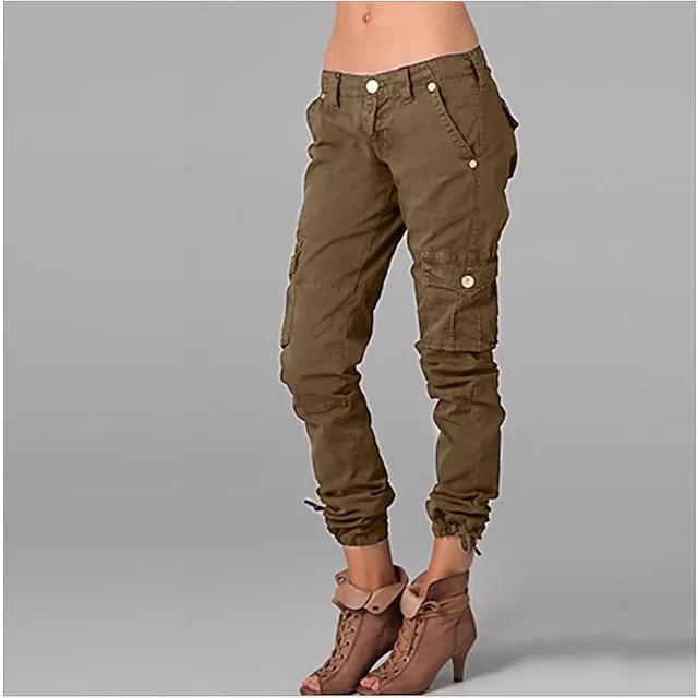 Women's Cargo Pants Slacks Pants Trousers Plain Pocket Ankle-Length Mid Waist Chic & Modern Casual / Sporty Sports Weekend ArmyGreen Black S M Summer Spring &  Fall