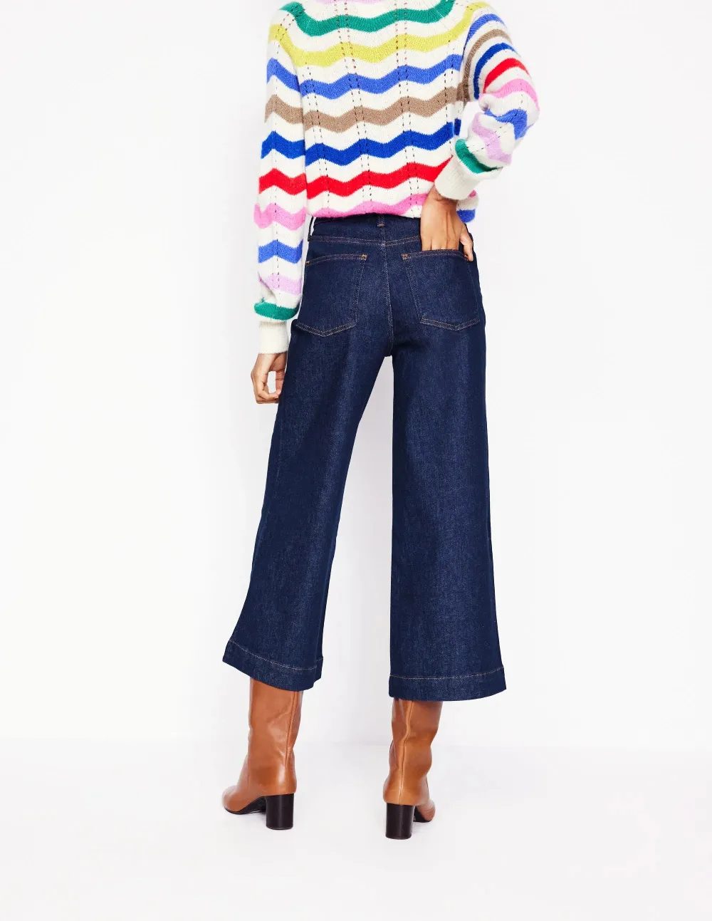 High Rise Wide Crop Jeans -Indigo Rinse