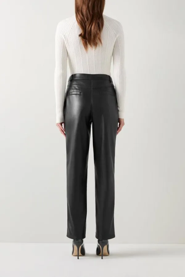 Black Faux Leather Straight Leg Trousers