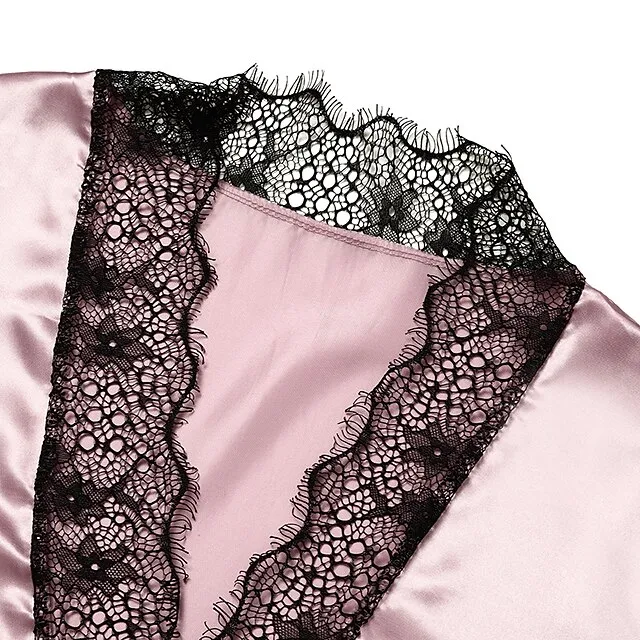 Women's Lace Satin Silk Pajamas Sets 4 Pcs Home Party Daily St.Patrick's Day Elastic Waist Pure Color Satin Simple Casual Soft Strap Top Shorts Fall Winter Spring Strap Short Sleeves Long Sleeve