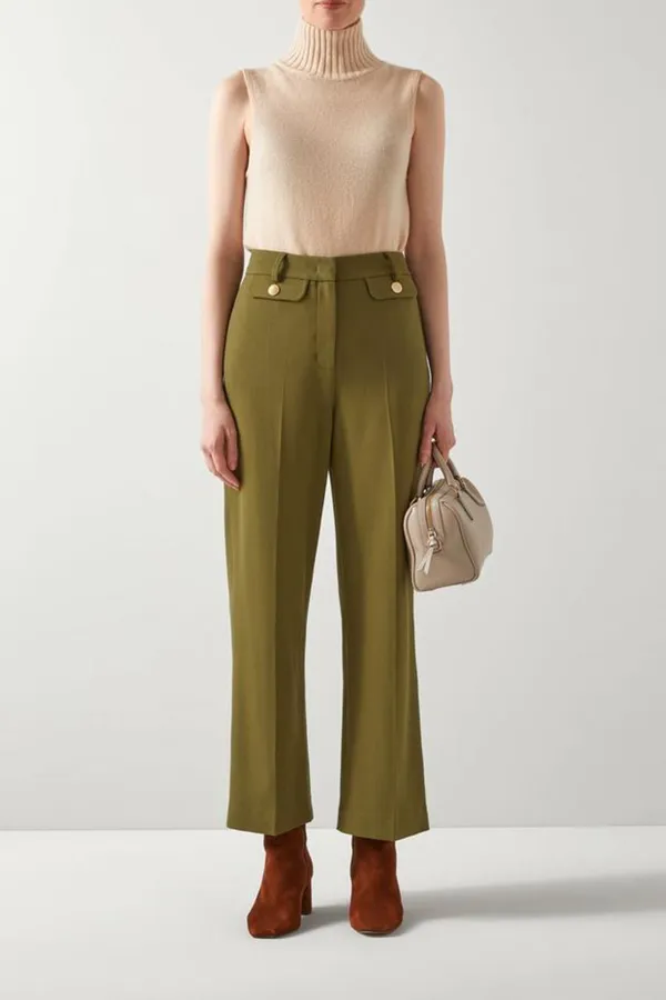 Olive Green High Waist Wide Leg Trousers