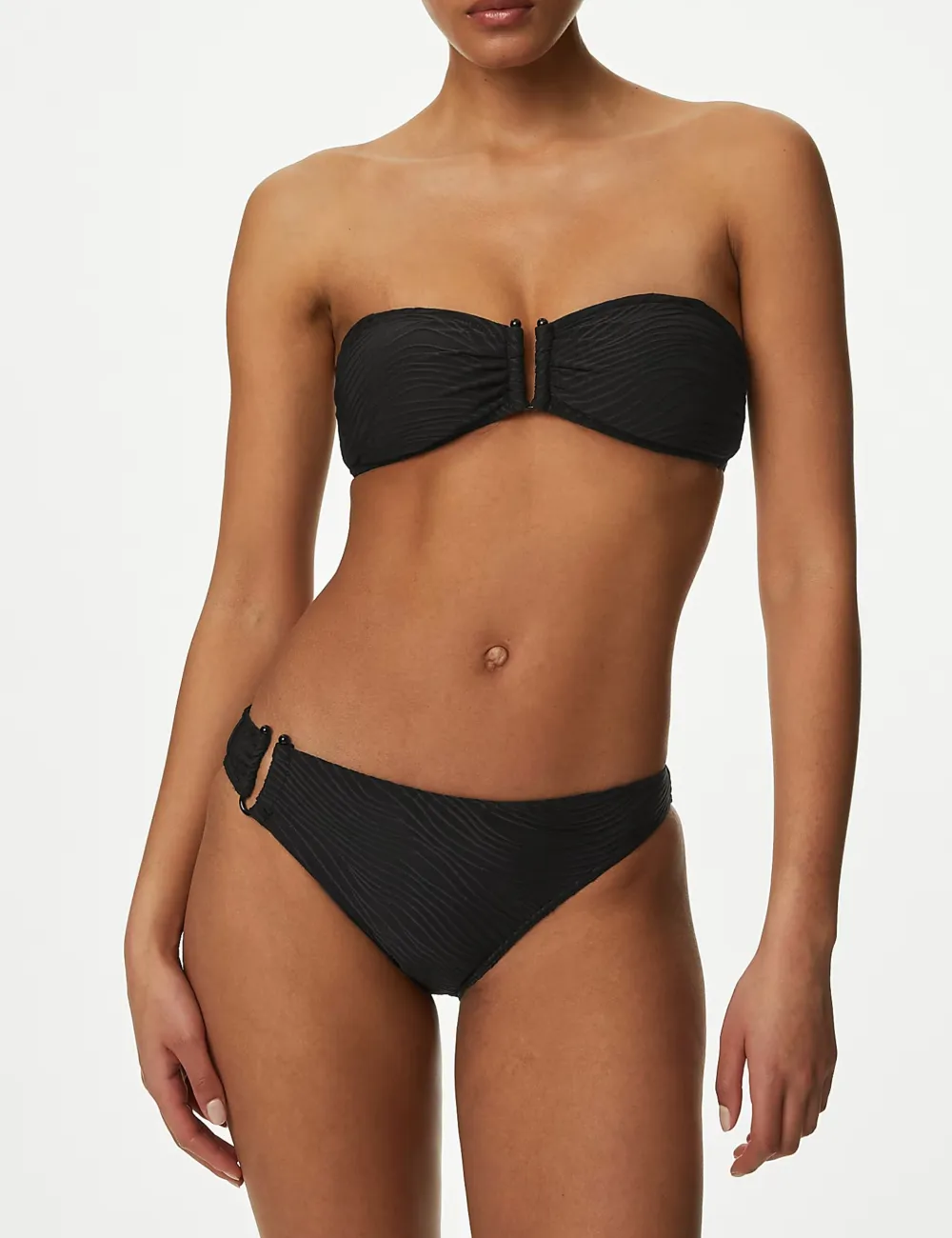 Black Textured Bandeau Bikini Top