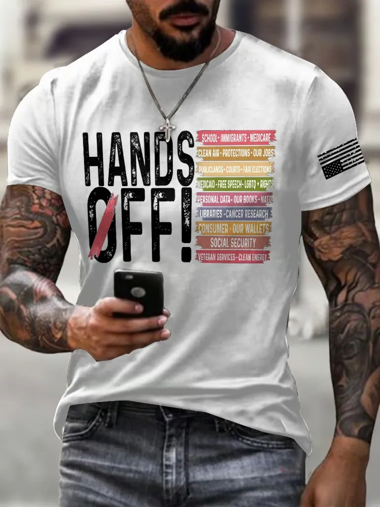 Men'S T-Shirt Men'S Retro Hands Off Protest Print T-Shirt