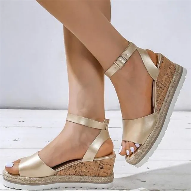 Women's Sandals Wedge Sandals Platform Sandals Corkys Sandals Daily Summer Platform Wedge Heel Ankle Strap Heel Peep Toe Casual Faux Leather Buckle Ankle Strap Solid Colored Dark Brown Black White
