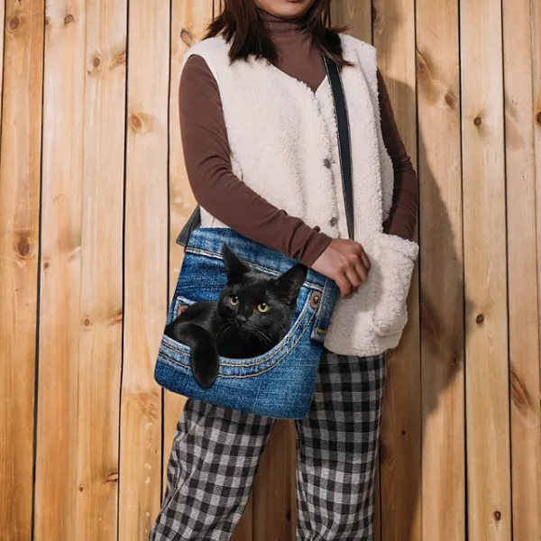 Women's Crossbody Bag Shoulder Bag Fluffy Bag Polyester Outdoor Daily Holiday Print Large Capacity Lightweight Durable Cat Yellow Red Blue