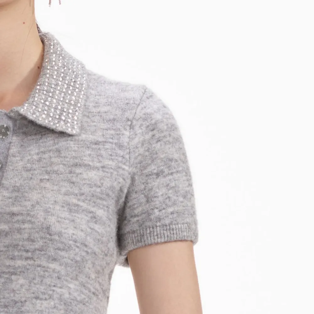 Grey Melange Diamante Knit Top