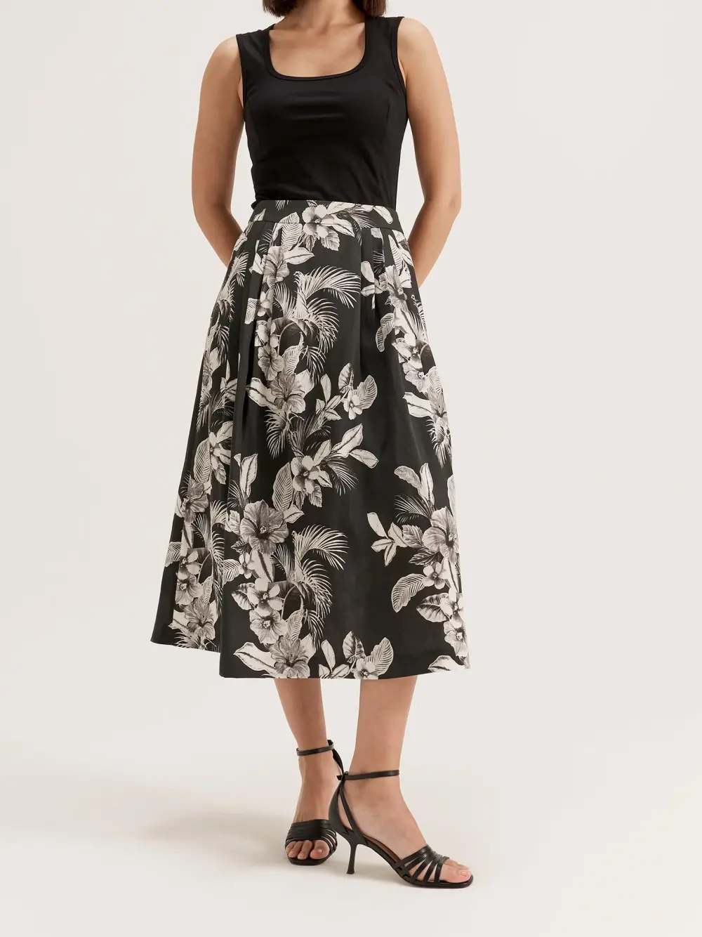 Satin Floral Print Midi Skirts