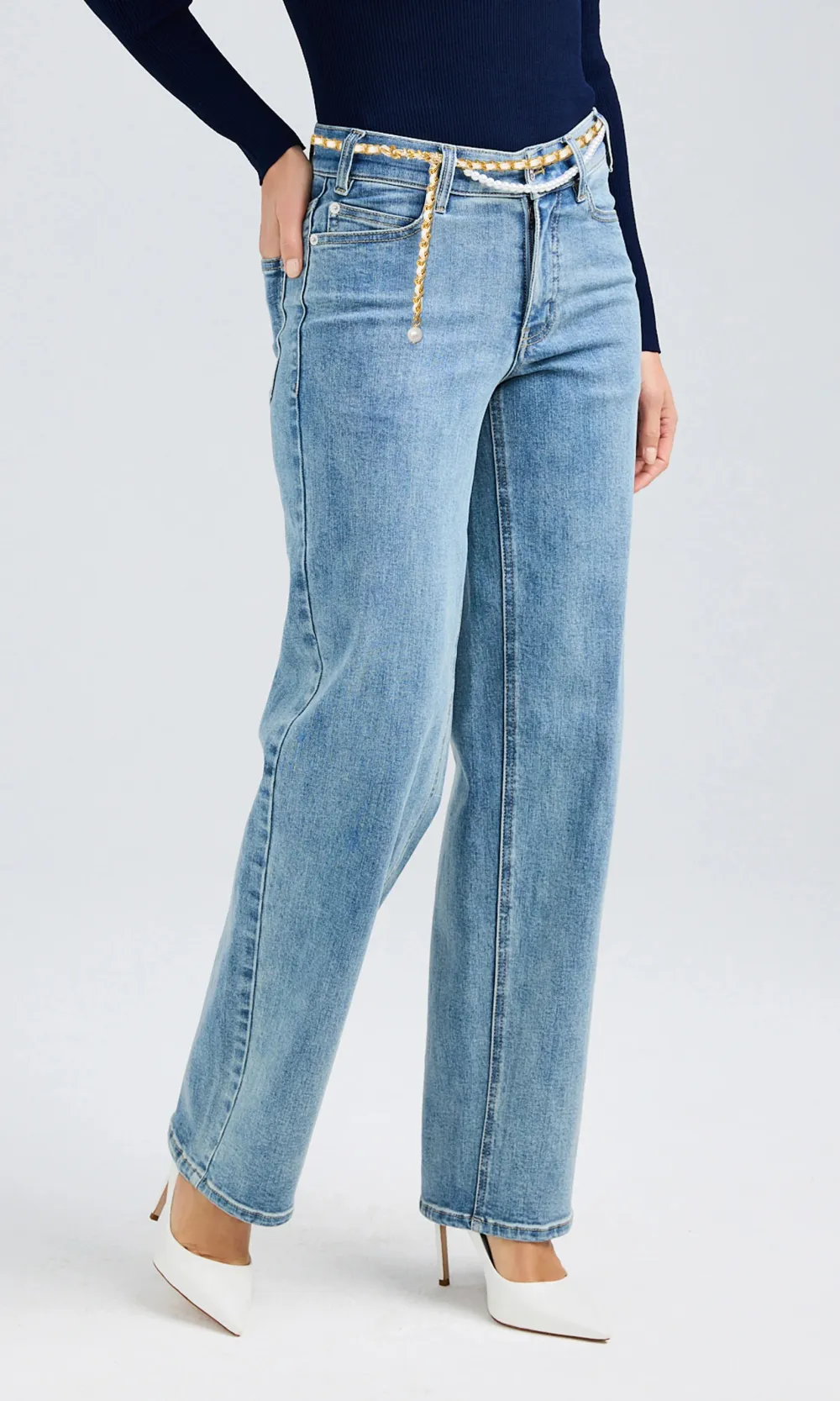 Pocketed Straight-Leg Denim Pants