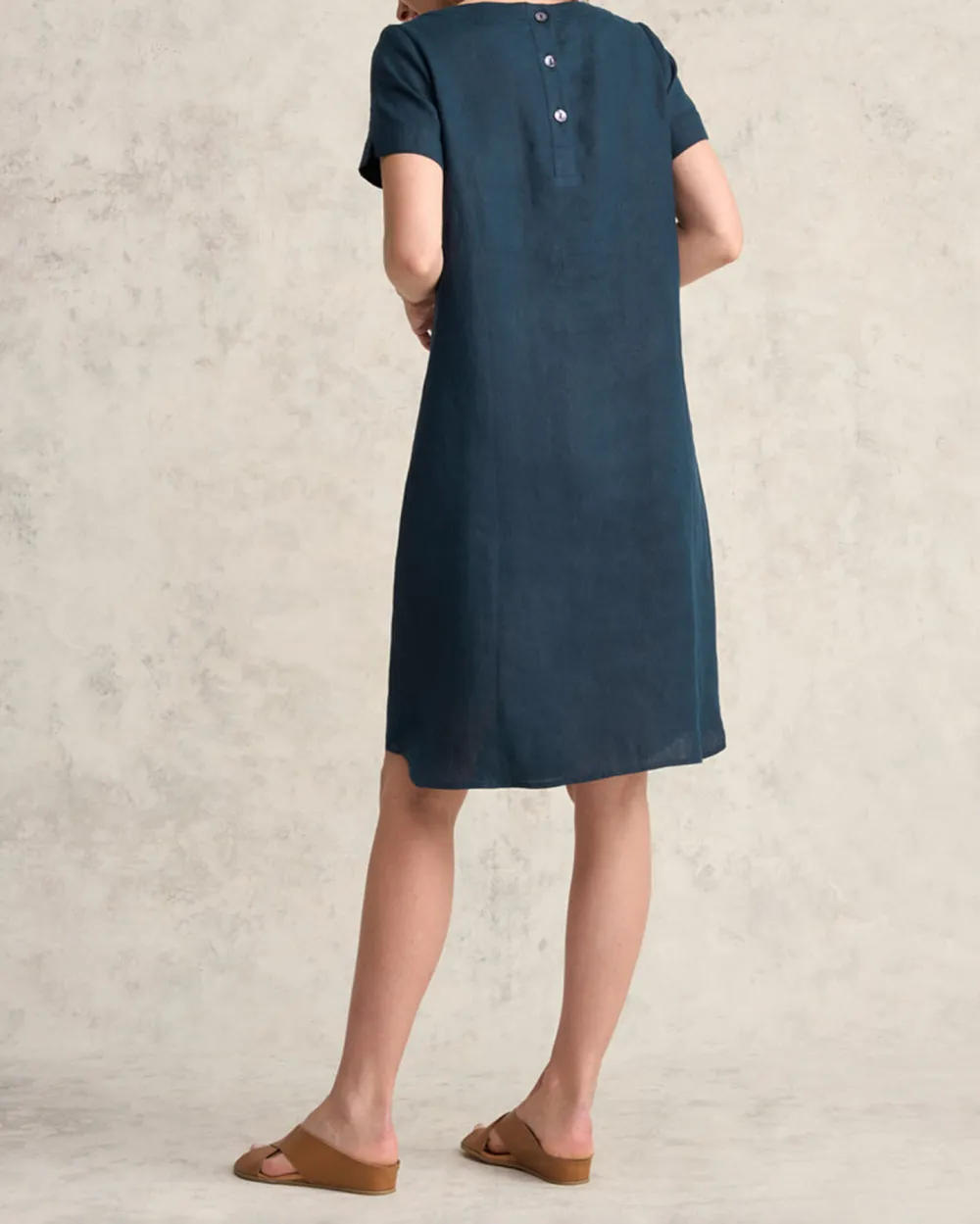 Scoop Neck Linen Dress - Ink