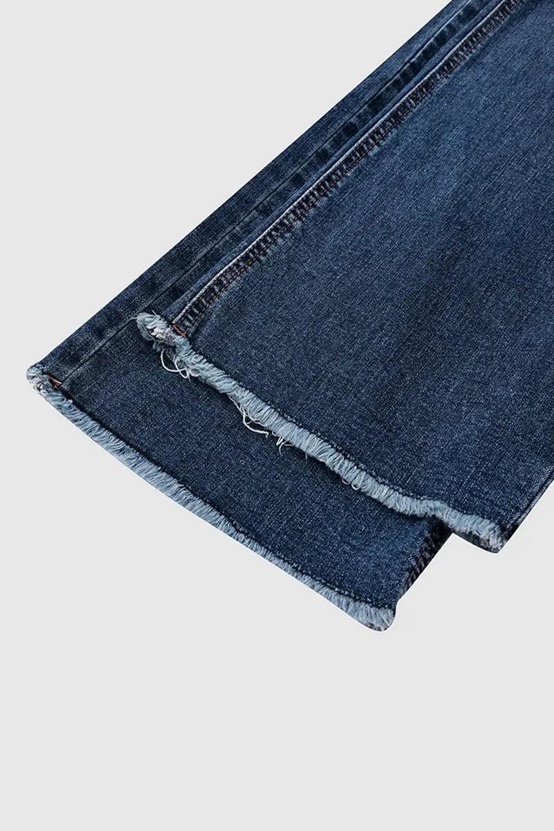 Button Fly Mid Waist Straight Leg Jeans