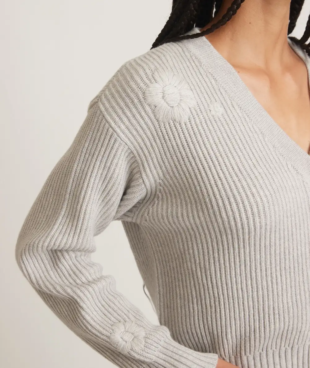 Buttoned V-neck Cropped Knit Cardigan