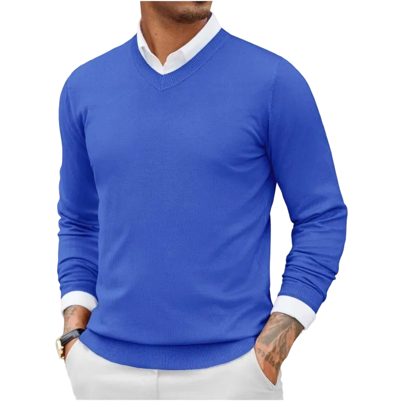 Men's Ribbed V-neck Casual Knit Sweater