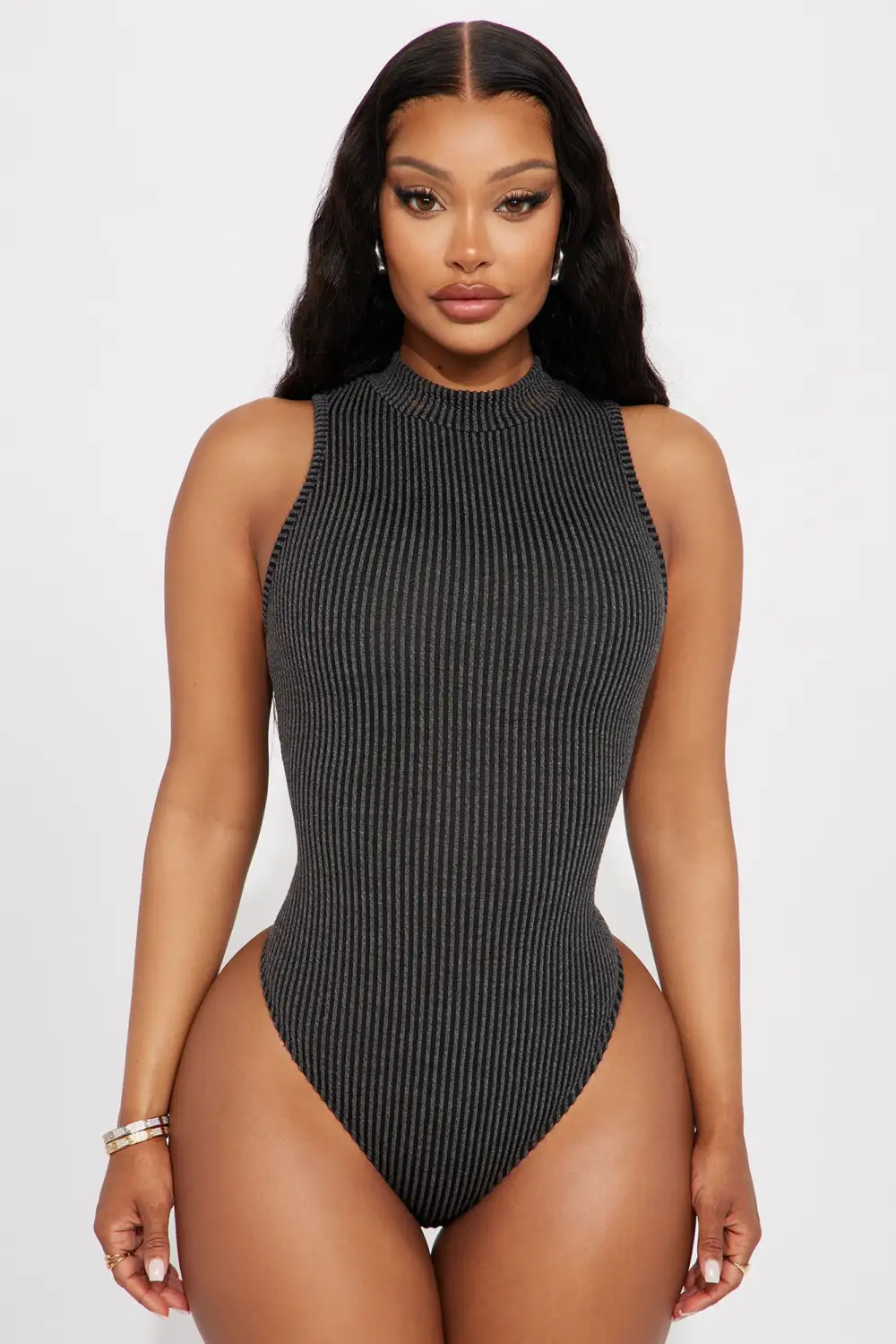 Denice Ribbed Bodysuit - Black