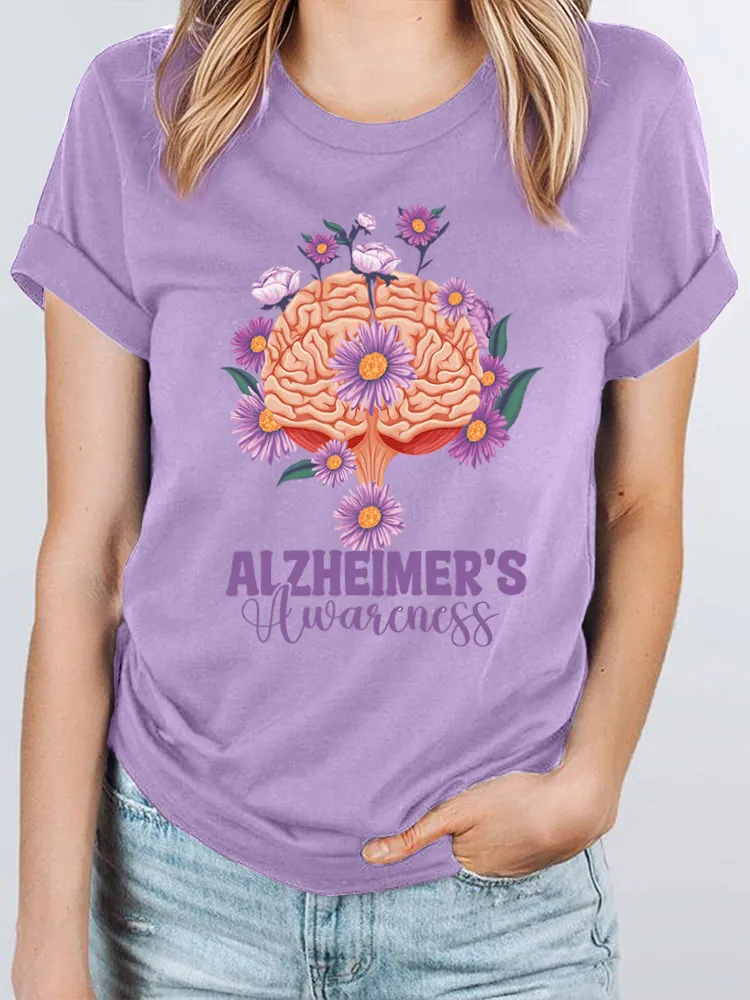 Women's I Will Remember For You Dementia Alzheimer's Disease Awareness Print T-Shirt