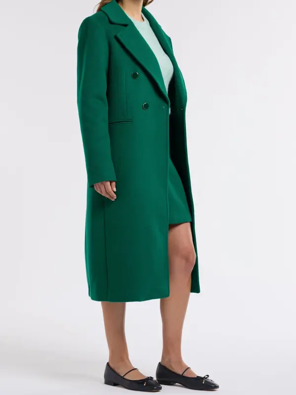 Green Solid Longline Coats