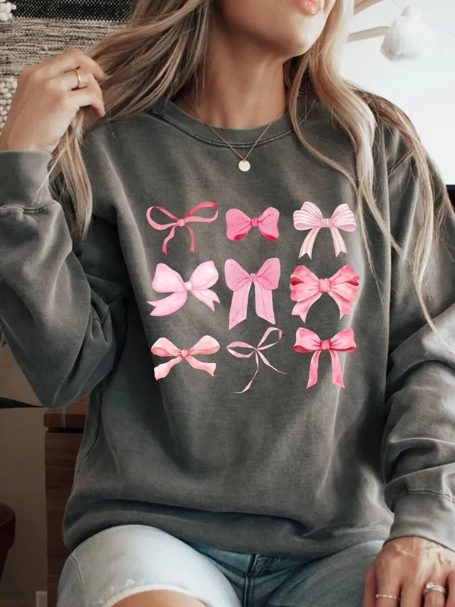 Bow Print Casual Sweatshirt