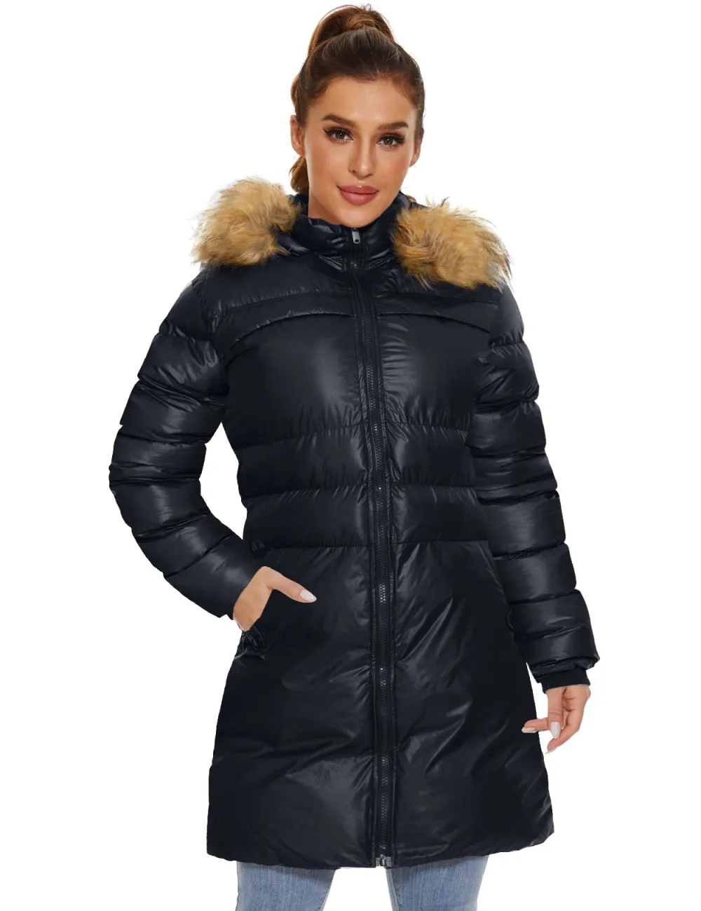 Women's Winter Puffer Coat Heavy Warm Long Parka Down Jacket with Fur Hood