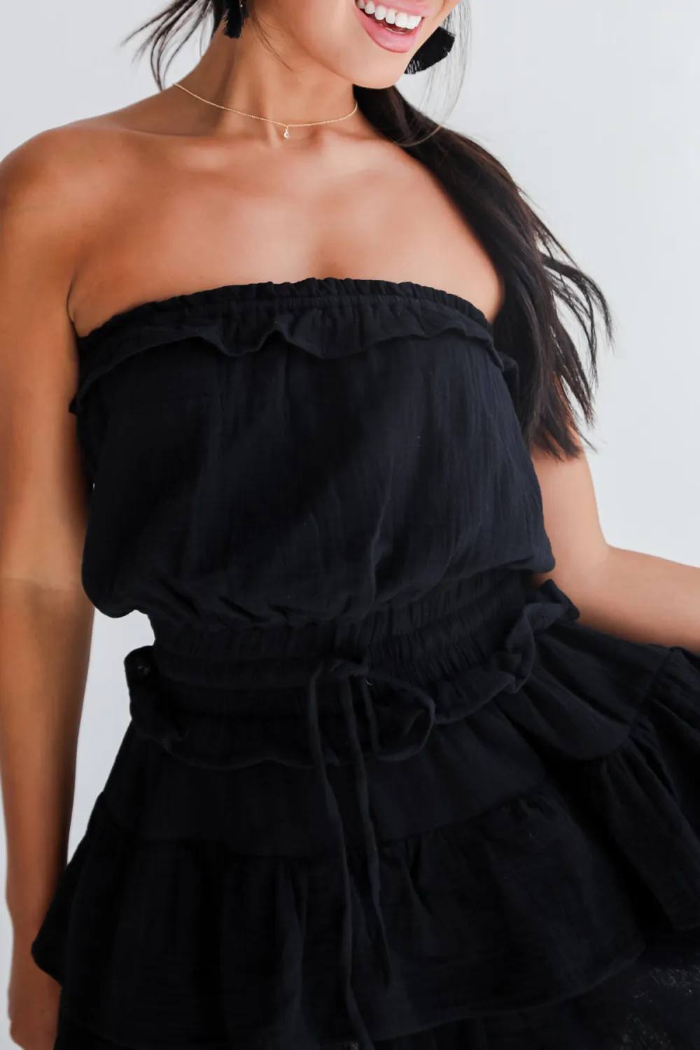 On The Sidelines Linen Strapless Mini Dress