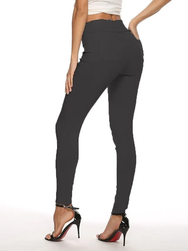 Women's High Waist Solid Leggings Wine Navy Blue Grey Fashion Classic Office Daily Stretchy Full Length Comfort Solid Color S M L XL XXL