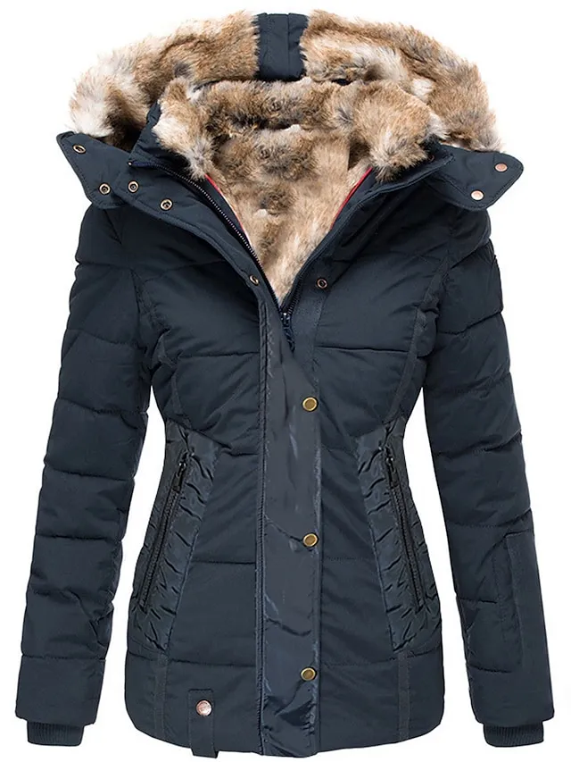 Women's Thicken Parka Fleece Puffer Jacket Coat with Drawstring