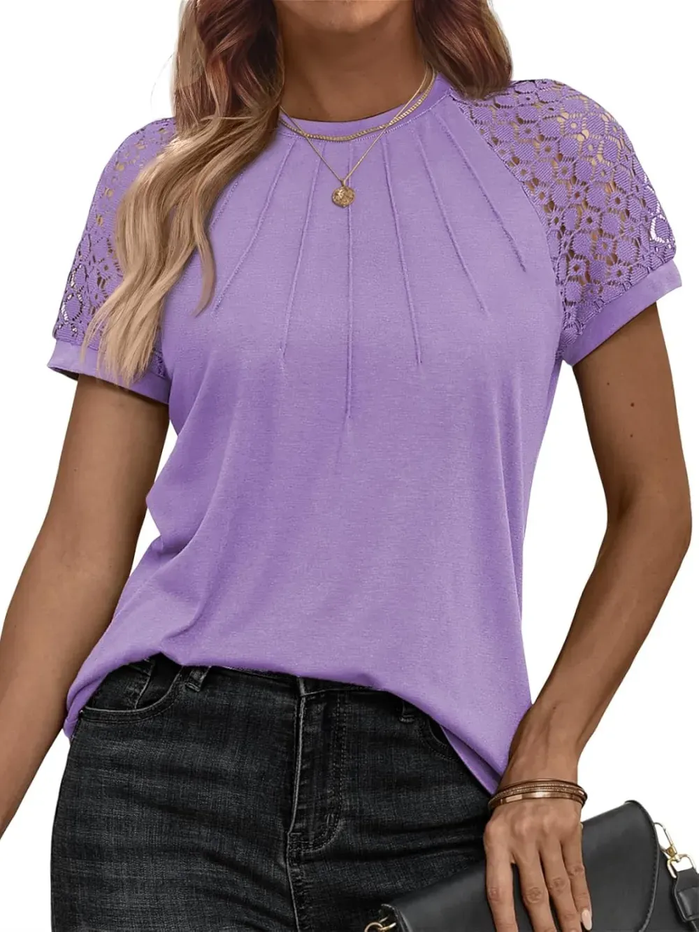 AUTOMET Womens Tshirts Trendy Fashion Tops Lace Short Sleeve Business Tee Shirts Casual Knitted Blouses Summer Outfits 2024