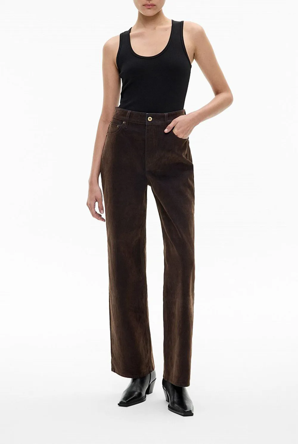 Fleece-Knit Denim Long Pants