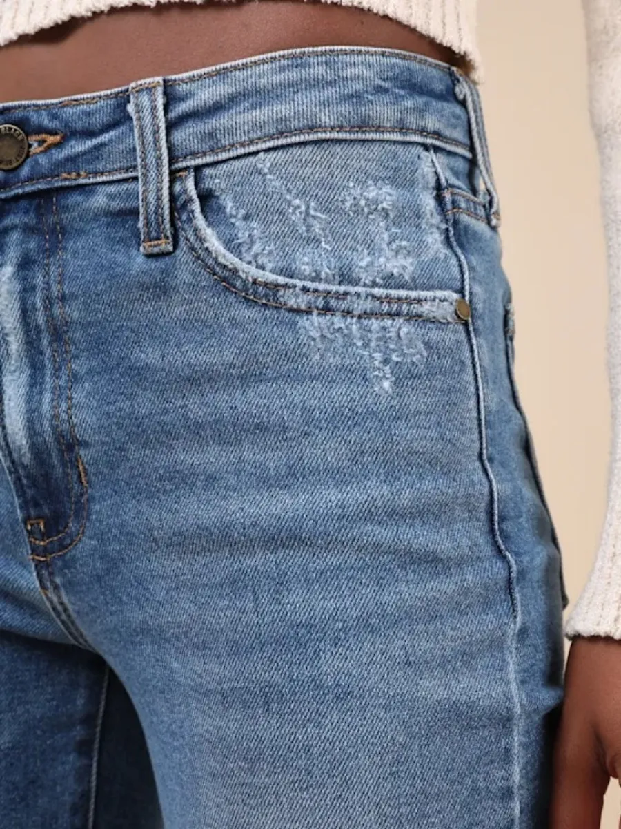 Frayed Hem Straight Jeans