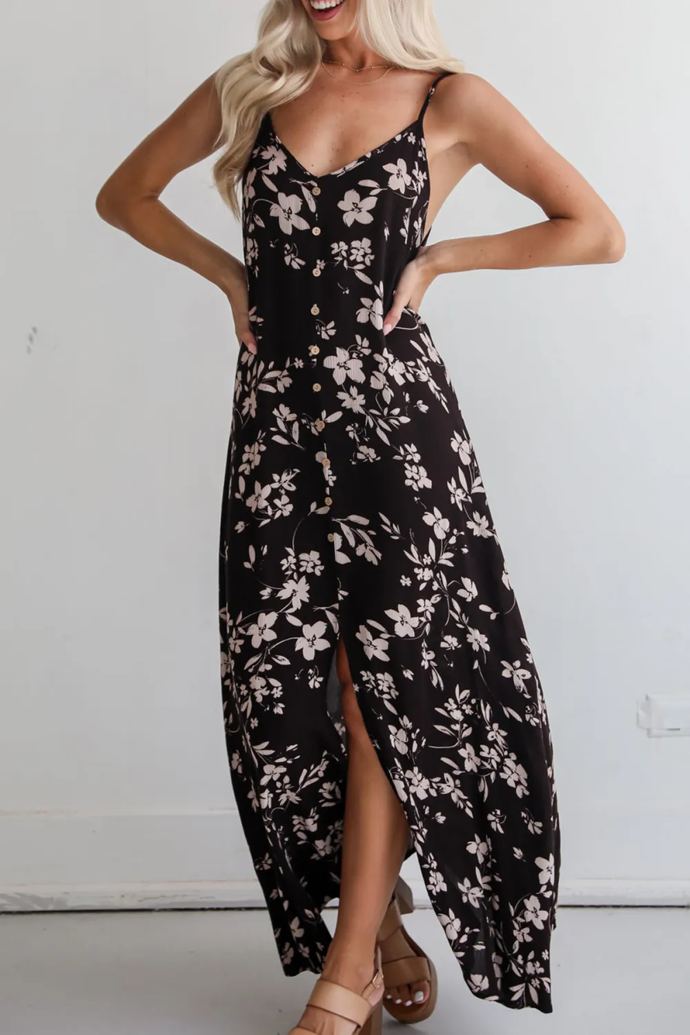 Marvelously Darling Black Floral Maxi Dress