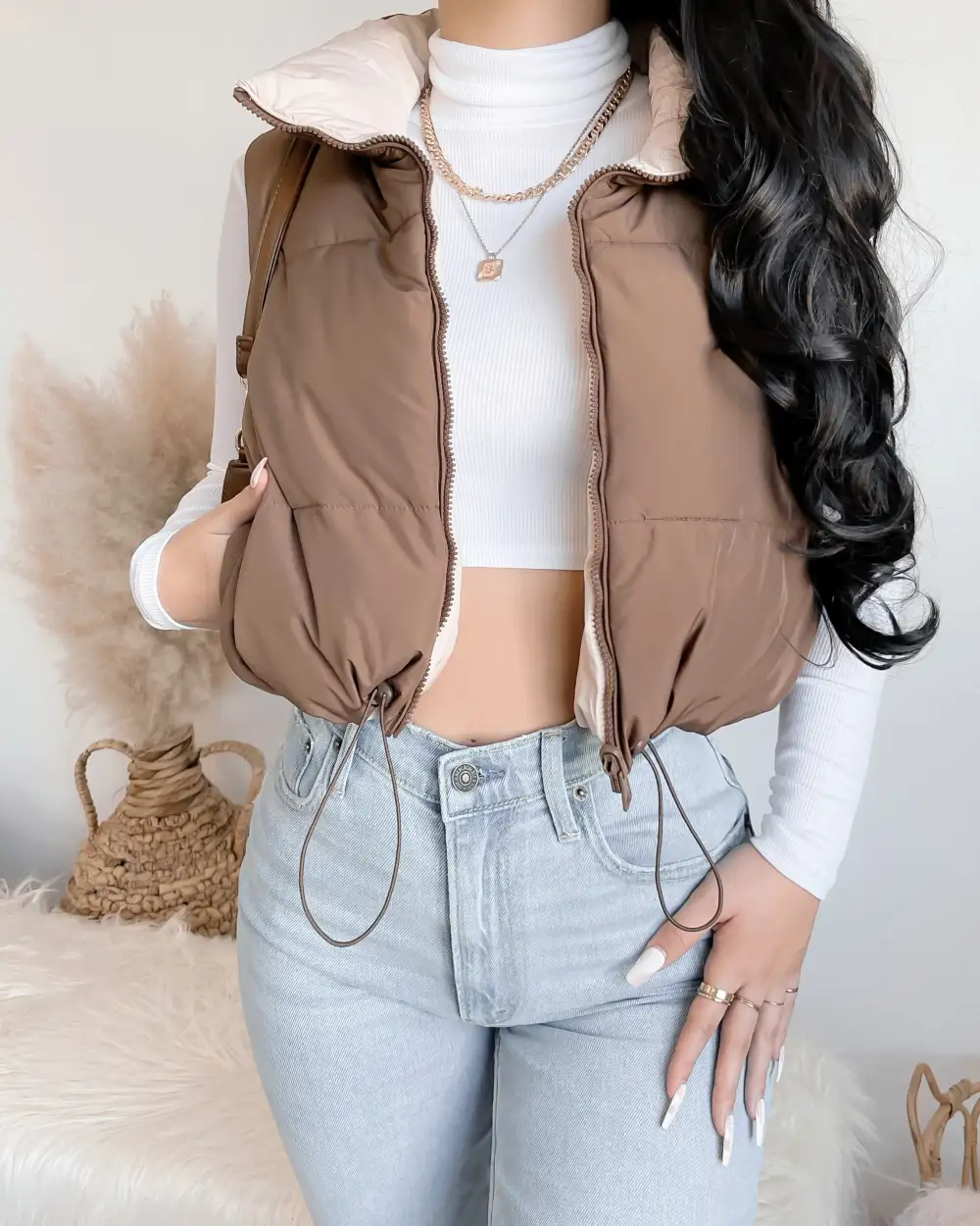 REVERSIBLE!! GIVE YOU CHILLS PUFFER VEST (IVORY/MUSTARD)