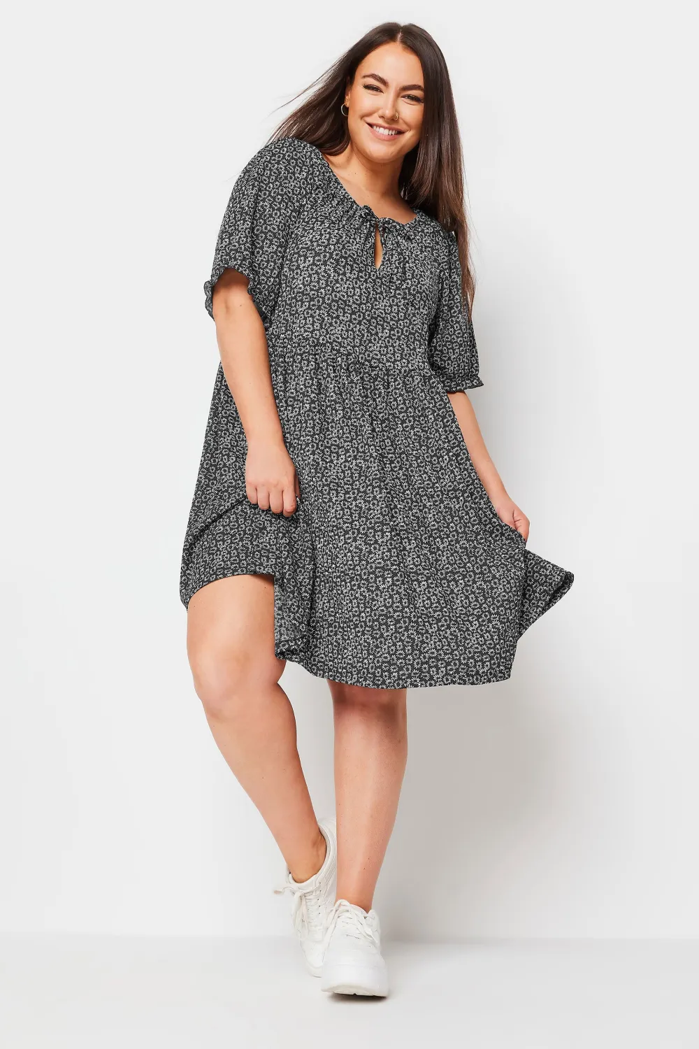 YOURS Curve Black Leopard Print Textured Mini Dress