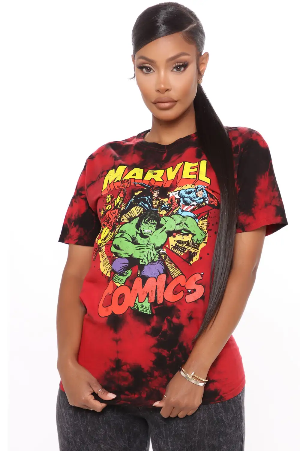 Marvel Comics Tie Dye Top - Red/Black