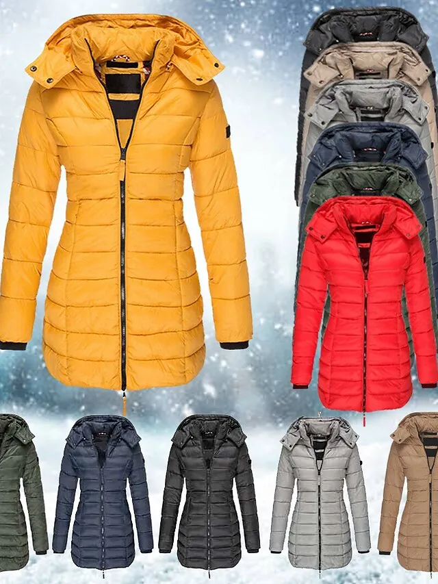 Women's Winter Coat Quilted Jacket Mid Length Puffer Coat Thermal Warm Parka with Pocket Fall Windproof Heated Coat  Zipper Hooded Lightweight Outerwear Long Sleeve Army Green Black